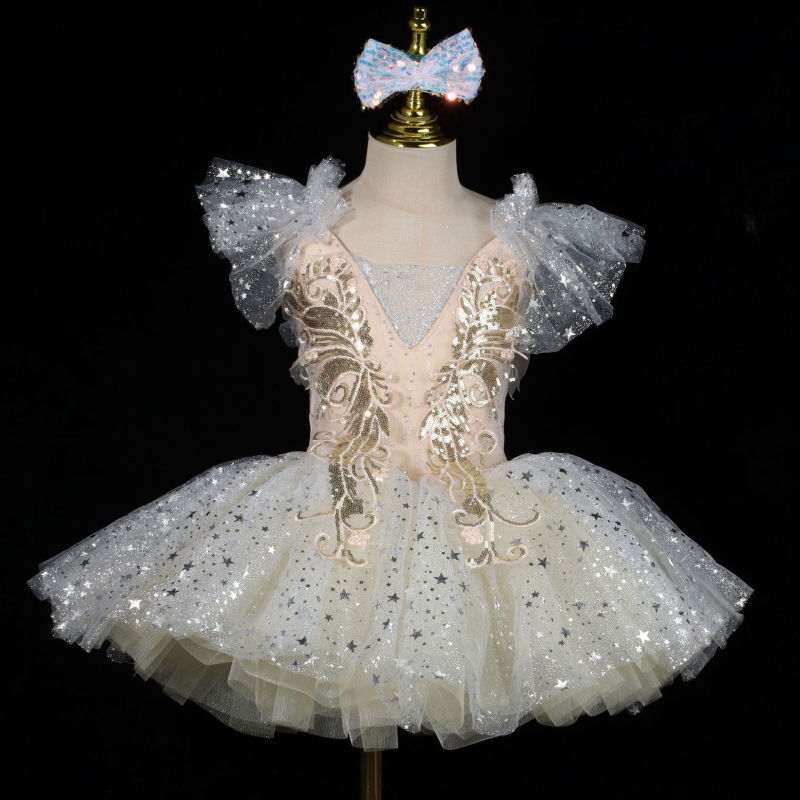 Детска балетна tutu пола с пайети – принцесен стил, полиестерна материя, за сценично изпълнение, за деца 3–8 г