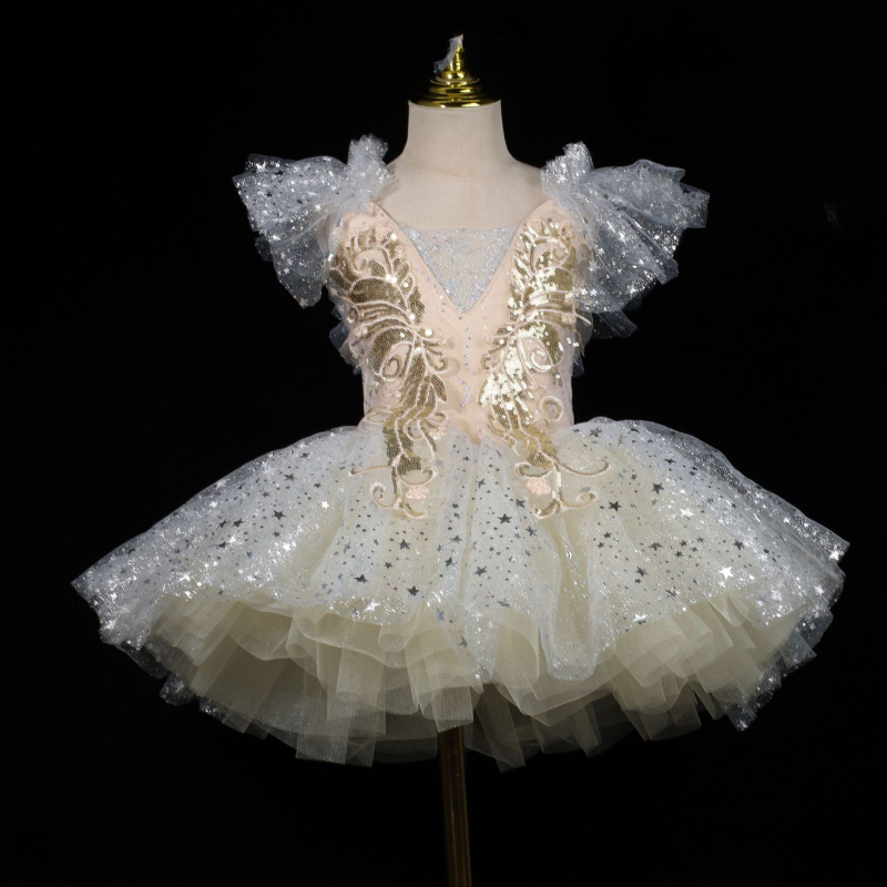 Детска балетна tutu пола с пайети – принцесен стил, полиестерна материя, за сценично изпълнение, за деца 3–8 г