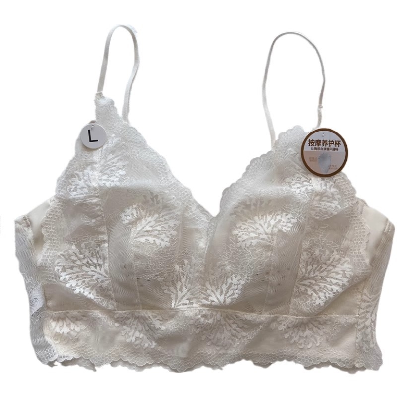 Bezžična čipkasta grudnjaki s trbušastim dizajnom, bez šavova, košarica 3/4, najlon tkanina, fiksirane dvostruke naramenice