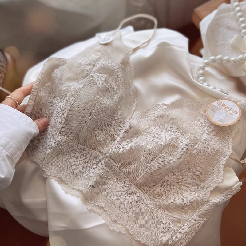 Bezžična čipkasta grudnjaki s trbušastim dizajnom, bez šavova, košarica 3/4, najlon tkanina, fiksirane dvostruke naramenice