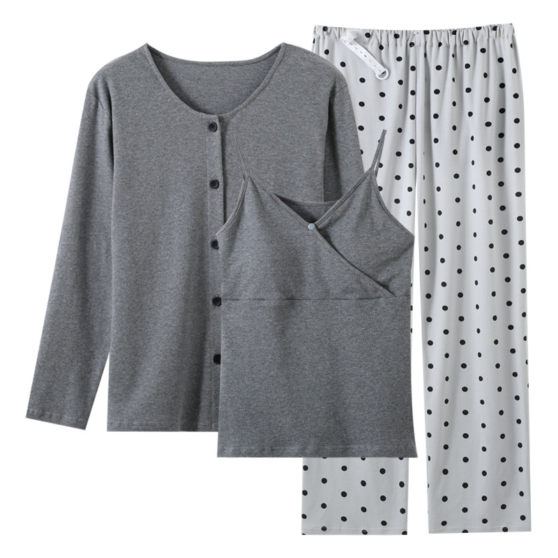 Trodjelni set za trudnice i dojenje – kućni komad, 100% pamuk, dugi rukav i hlače, za dojenje poslije poroda, minimalistički casual