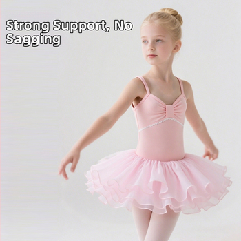Detské tanečné oblečenie pre balet: CAMI šaty s tylovou sukničkou a mašľou, 92% polyester, povlaková tkanina, pre deti 3-8 rokov, AQL 2.5