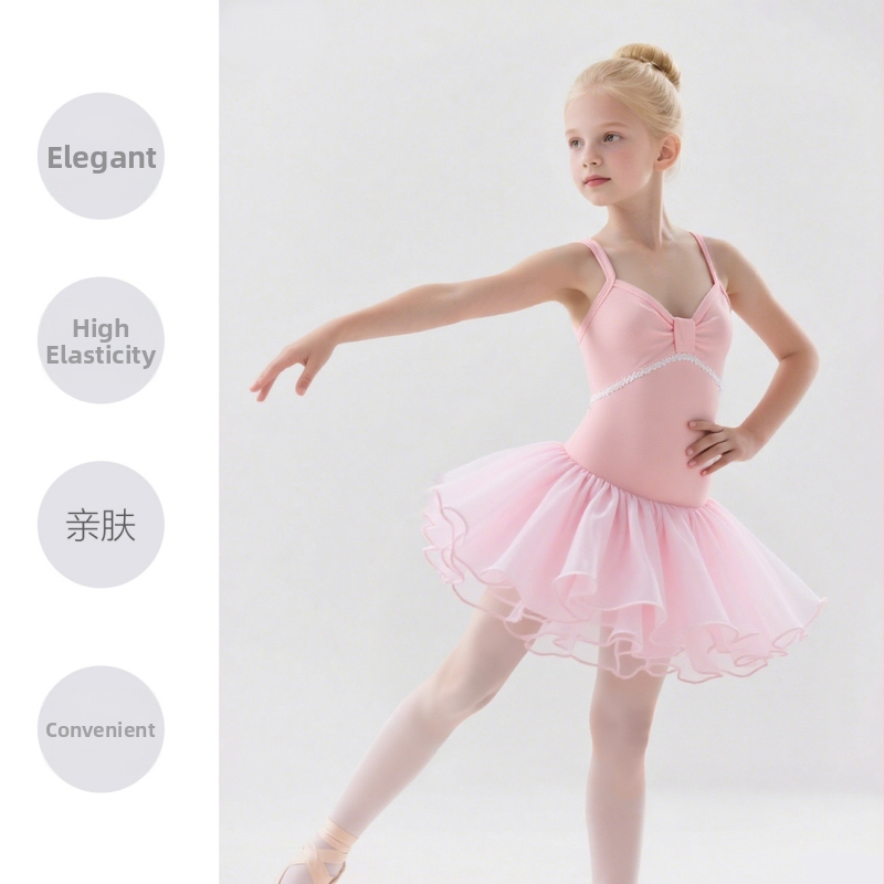 Detské tanečné oblečenie pre balet: CAMI šaty s tylovou sukničkou a mašľou, 92% polyester, povlaková tkanina, pre deti 3-8 rokov, AQL 2.5