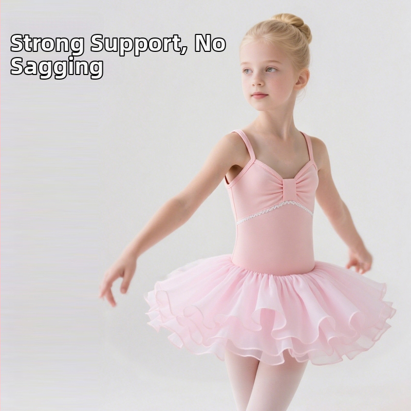 Detské tanečné oblečenie pre balet: CAMI šaty s tylovou sukničkou a mašľou, 92% polyester, povlaková tkanina, pre deti 3-8 rokov, AQL 2.5