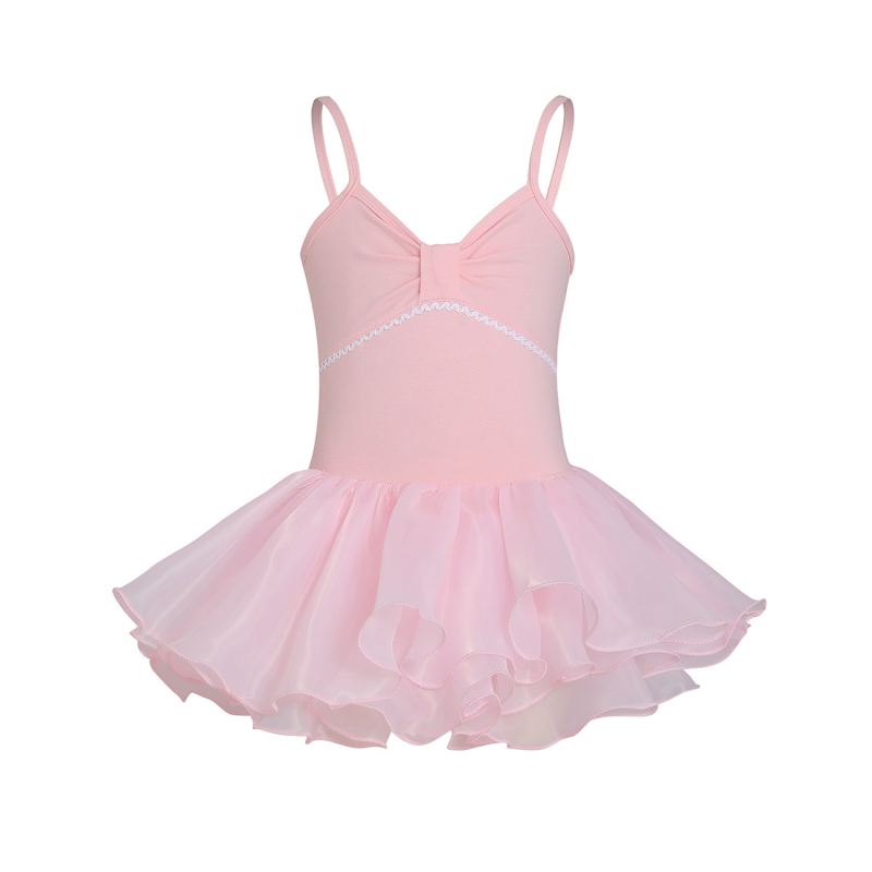 Detské tanečné oblečenie pre balet: CAMI šaty s tylovou sukničkou a mašľou, 92% polyester, povlaková tkanina, pre deti 3-8 rokov, AQL 2.5