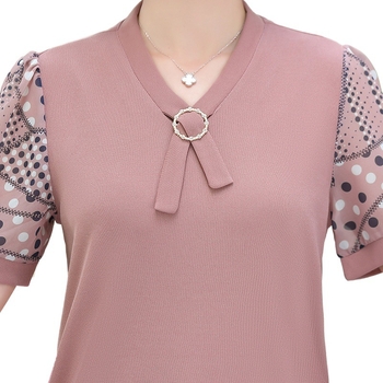 Tricou cu decolteu în V, poliester, stil urban, mâneci scurte, croială lejeră