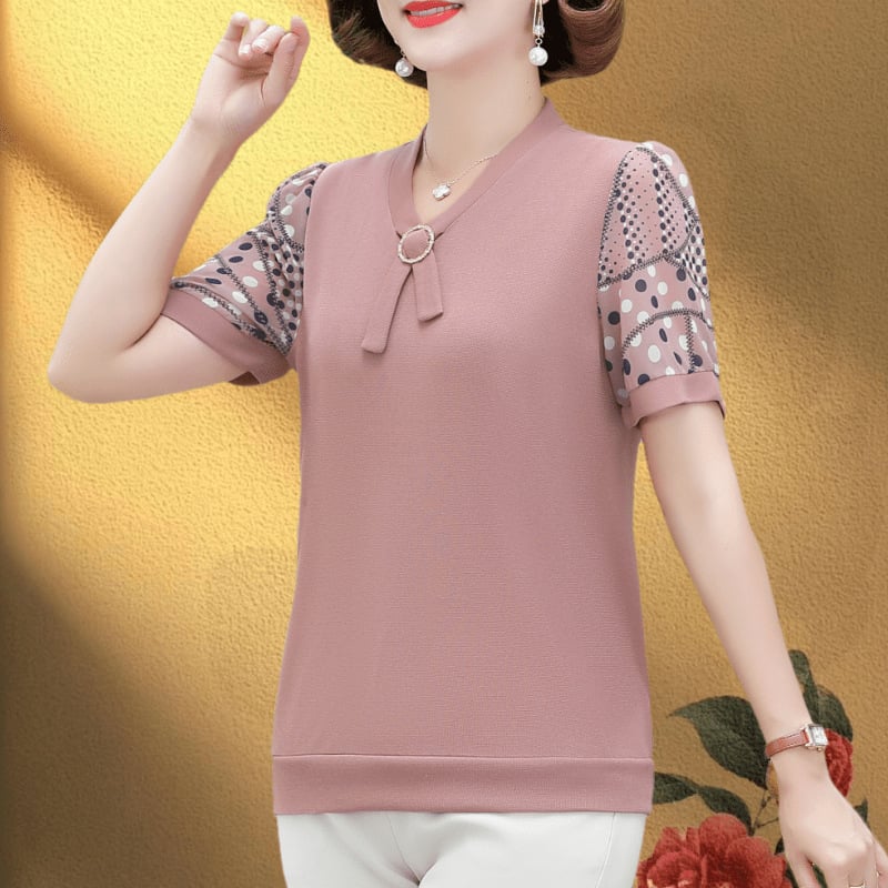 Tricou cu decolteu în V, poliester, stil urban, mâneci scurte, croială lejeră