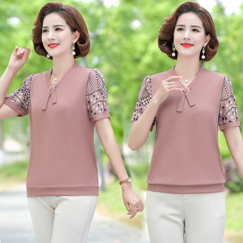 Tricou cu decolteu în V, poliester, stil urban, mâneci scurte, croială lejeră