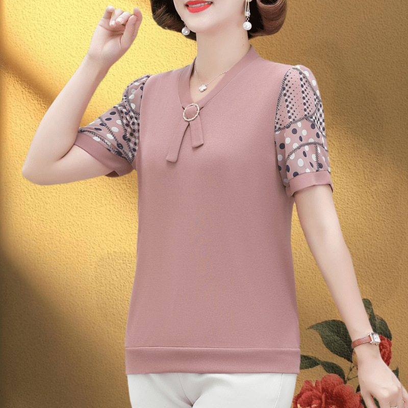 Tricou cu decolteu în V, poliester, stil urban, mâneci scurte, croială lejeră