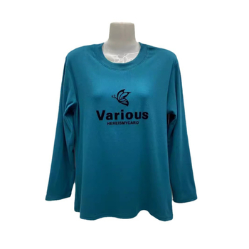 Baršunasta duga rukava majica s motivom biljaka, smjesa poliester i elastana, okrugli izrez.