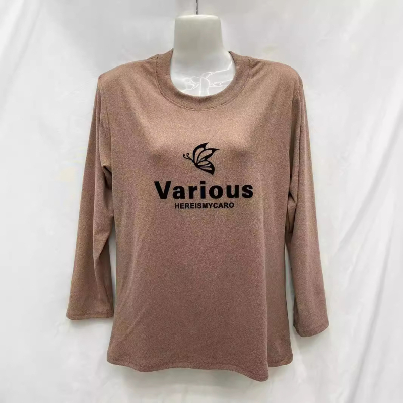 Кадифена дълъг ръкав тениска с растителен принт, полиестер-еластанова смес, кръгло деколте.