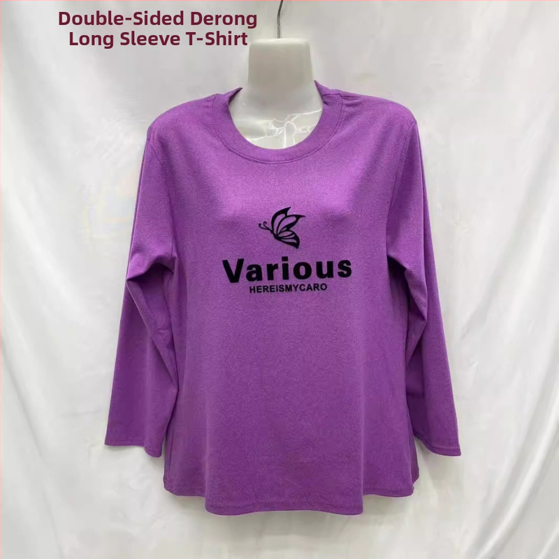 Veluurist pikkade varrukatega T-särk taimeprindiga, polüester-elastaani segu, ümmargune kaelas.