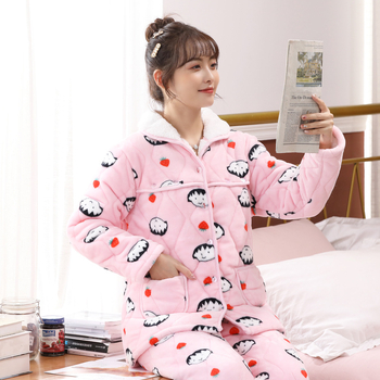 Pidžama za trudnice i dojilje od flanel materijala, 100% poliester, super debela, dugi rukav, hlače