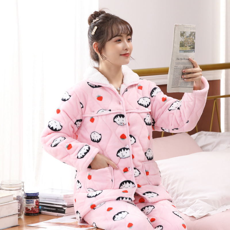 Pidžama za trudnice i dojilje od flanel materijala, 100% poliester, super debela, dugi rukav, hlače