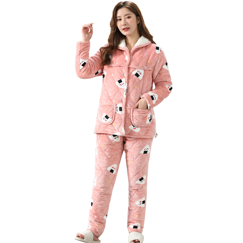 Pidžama za trudnice i dojilje od flanel materijala, 100% poliester, super debela, dugi rukav, hlače