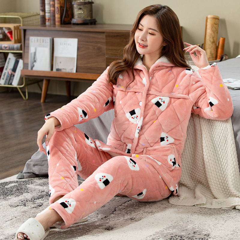 Pidžama za trudnice i dojilje od flanel materijala, 100% poliester, super debela, dugi rukav, hlače