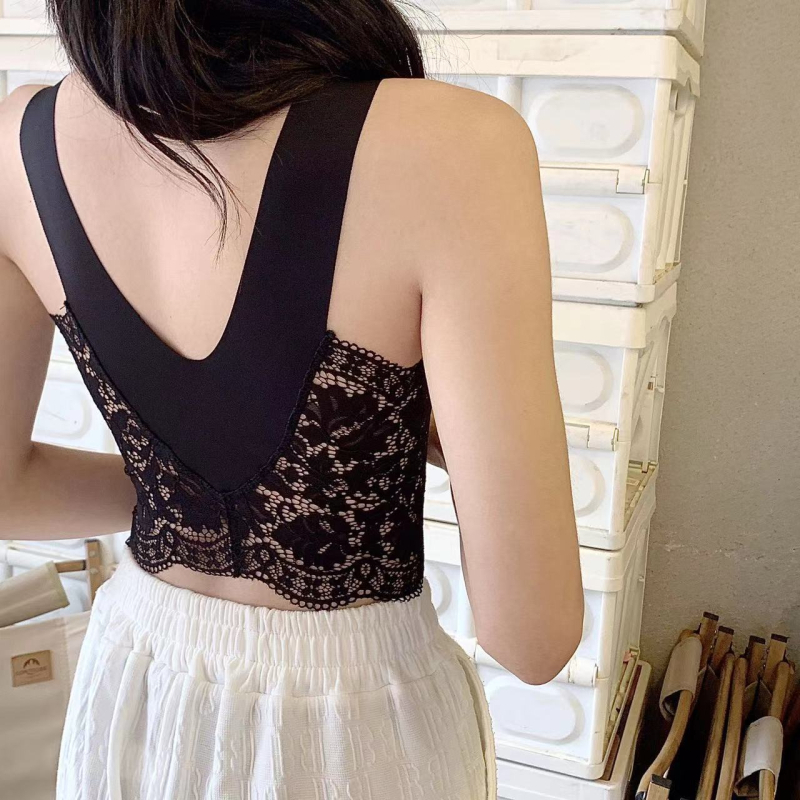 Top tubular din dantelă, fără bretele, cupe subțiri, 3/4, din nylon respirabil