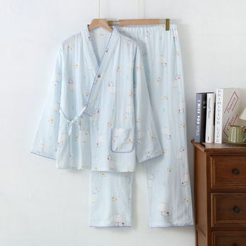 Pijamă de maternitate pentru alăptare, stil kimono, 95–100% bumbac, mâneci lungi, pantaloni