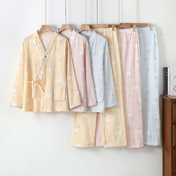 Pijamă de maternitate pentru alăptare, stil kimono, 95–100% bumbac, mâneci lungi, pantaloni