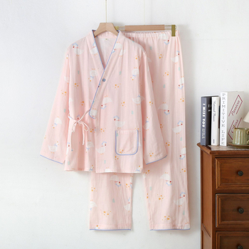 Pijamă de maternitate pentru alăptare, stil kimono, 95–100% bumbac, mâneci lungi, pantaloni
