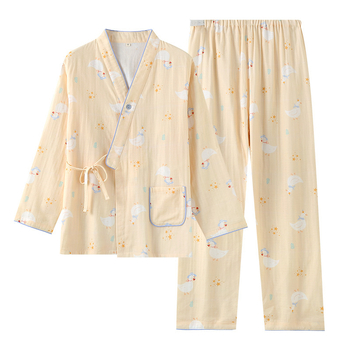 Pijamă de maternitate pentru alăptare, stil kimono, 95–100% bumbac, mâneci lungi, pantaloni