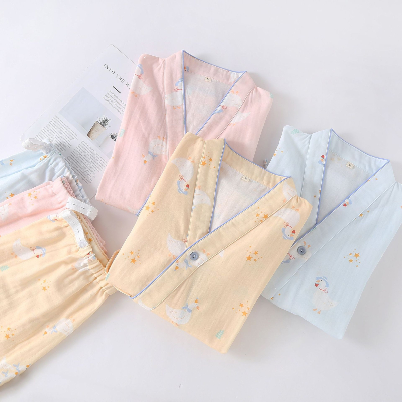 Pijamă de maternitate pentru alăptare, stil kimono, 95–100% bumbac, mâneci lungi, pantaloni