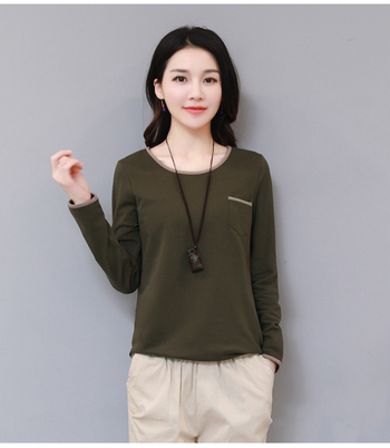 Tricou cu mânecă lungă, croială lejeră, guler rotund, design panouri, toamnă 2022