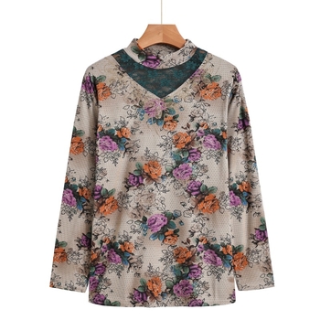 Tričko s kvetinovým vzorom, polyesterový materiál, dlhé rukávy, voľný strih