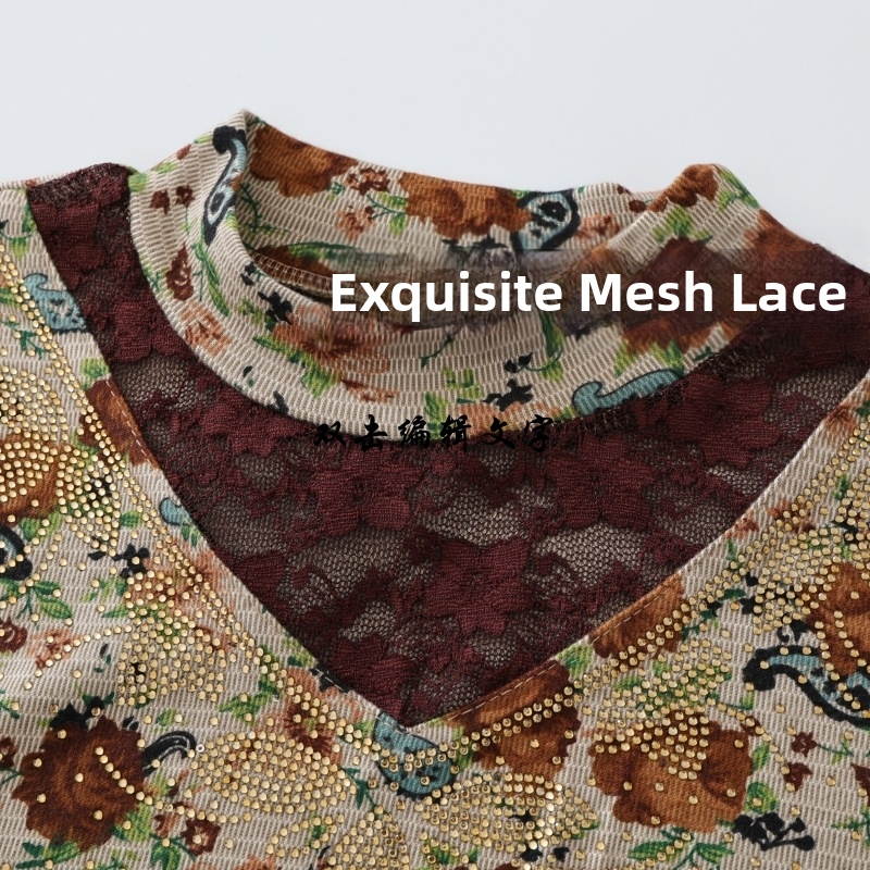 Tričko s kvetinovým vzorom, polyesterový materiál, dlhé rukávy, voľný strih