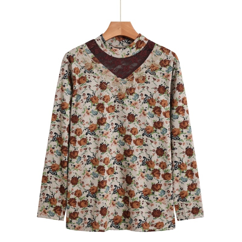 Tričko s kvetinovým vzorom, polyesterový materiál, dlhé rukávy, voľný strih