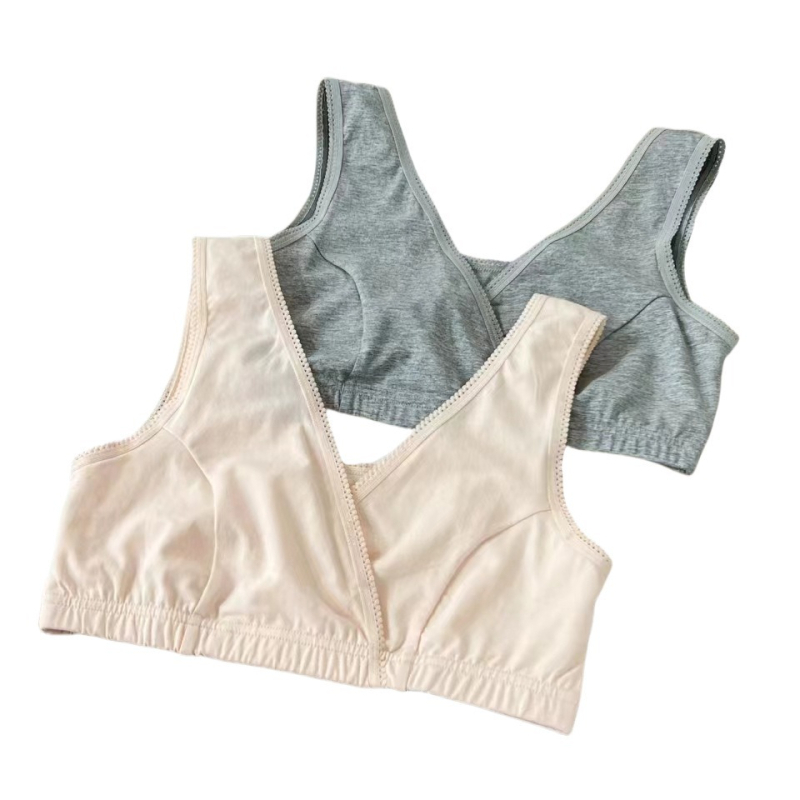 Pamukasti grudnjak za dojenje, prednja križna konstrukcija, bežični, prednje otvaranje, fiksirane dvostruke naramenice, pogodan za sve faze trudnoće i dojenja