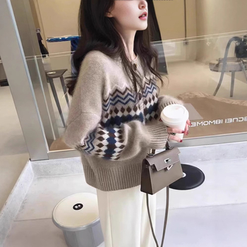 Kórejský štýlový dámsky vlnený kardigán, 95% vlna, okrúhly výstrih, dlhé rukávy