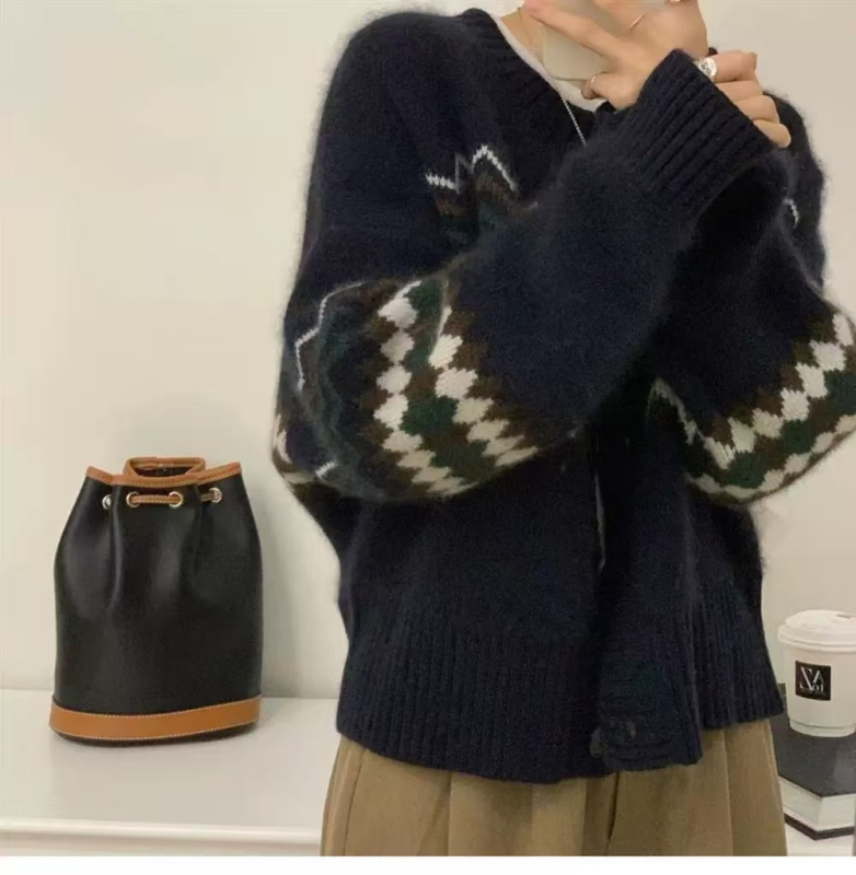 Kórejský štýlový dámsky vlnený kardigán, 95% vlna, okrúhly výstrih, dlhé rukávy