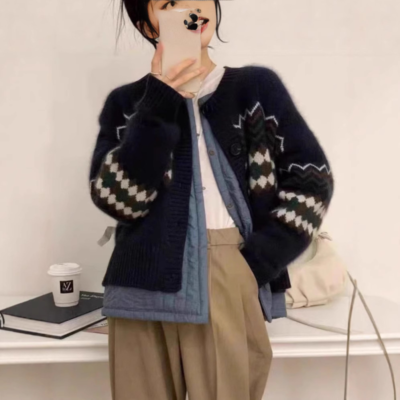 Kórejský štýlový dámsky vlnený kardigán, 95% vlna, okrúhly výstrih, dlhé rukávy