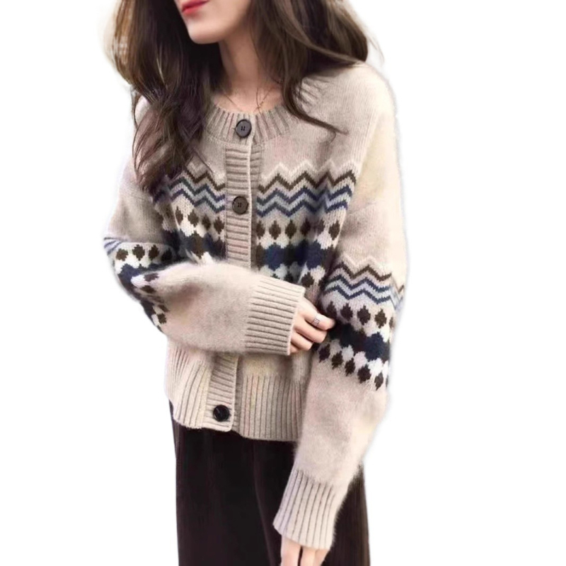 Kórejský štýlový dámsky vlnený kardigán, 95% vlna, okrúhly výstrih, dlhé rukávy