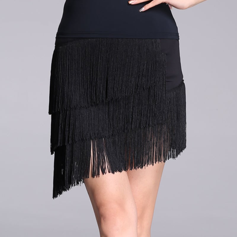 Fustă de dans Latin pentru adulți, margine neregulată cu ciucuri - material Nylon Ice Silk; potrivită pentru dans Latin, scenă și dans modern; pentru femei adulte