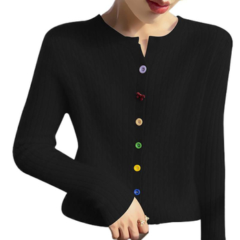 Ženski kardigan od kašmira i vune, okrugli izrez, dugih rukava, jednobojna boja, minimalistički stil Japansko-korejski (Jesen/Zima 2025)