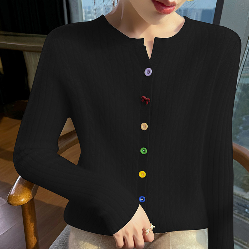 Ženski kardigan od kašmira i vune, okrugli izrez, dugih rukava, jednobojna boja, minimalistički stil Japansko-korejski (Jesen/Zima 2025)