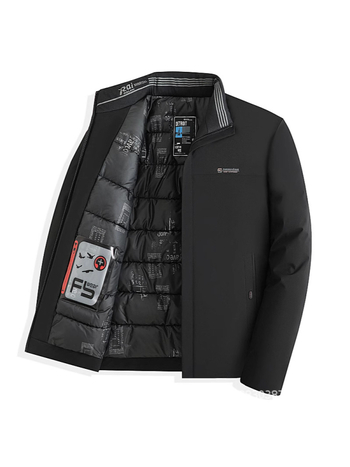 Geacă din bumbac cu umplutură poliester, căptușeală poliesterică, fermoar, buzunare laterale — croială slim, pentru iarnă