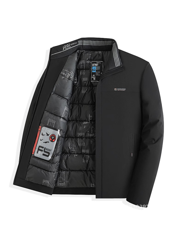 Geacă din bumbac cu umplutură poliester, căptușeală poliesterică, fermoar, buzunare laterale — croială slim, pentru iarnă