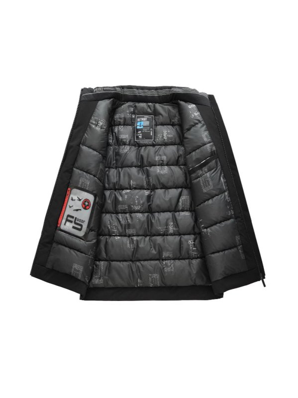 Geacă din bumbac cu umplutură poliester, căptușeală poliesterică, fermoar, buzunare laterale — croială slim, pentru iarnă