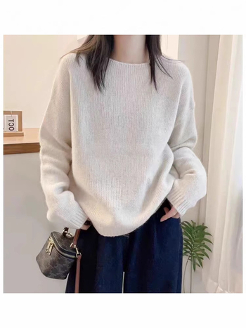 Γυναικείος Κουκούλα Μαλλί Πλεκτό Πουλόβερ, 95% Μαλλί, Κυκλική Λαιμόκοψη, Μακριά Μανίκια, Παχύ