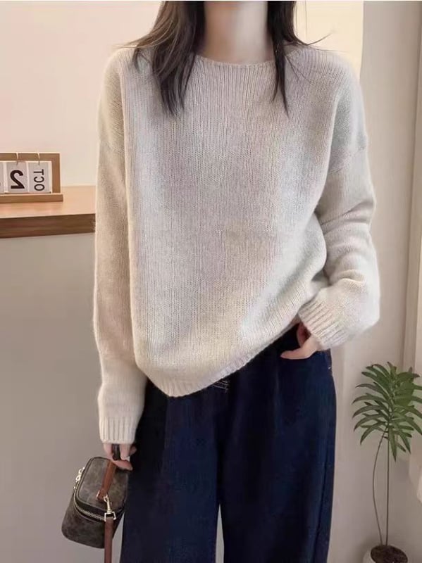 Γυναικείος Κουκούλα Μαλλί Πλεκτό Πουλόβερ, 95% Μαλλί, Κυκλική Λαιμόκοψη, Μακριά Μανίκια, Παχύ