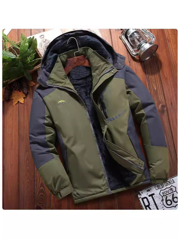 Palton bărbătesc din bumbac, căptușit cu fleece, fermoar frontal, guler înalt, model solid, material poliester