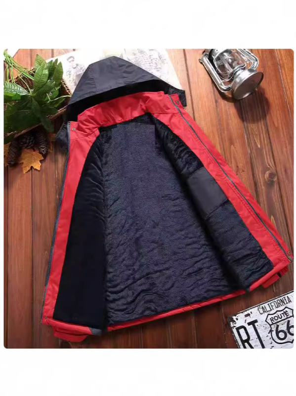 Palton bărbătesc din bumbac, căptușit cu fleece, fermoar frontal, guler înalt, model solid, material poliester