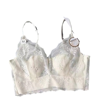 Top fără bretele din dantelă cu cupa urechi de iepure, cupe turnate ultra-subțiri, spate franțuzesc, nylon