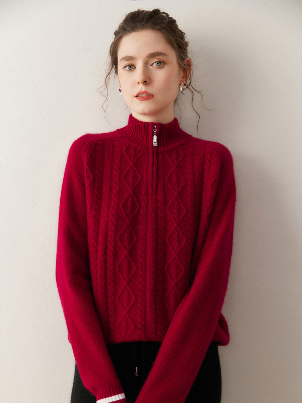 Queyangchun kašmir pulover s polujzipom i kapuljom, žakardna pletenina, debeo i toplo za zimu 2025