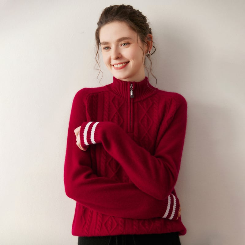 Queyangchun kašmir pulover s polujzipom i kapuljom, žakardna pletenina, debeo i toplo za zimu 2025