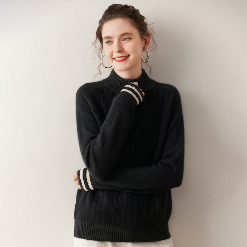 Queyangchun kašmir pulover s polujzipom i kapuljom, žakardna pletenina, debeo i toplo za zimu 2025