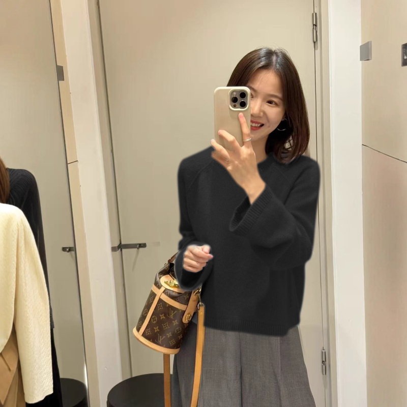 Ženski kašmir džemper s kapuljacom i okruglim izrezom, redoviti kroj, mješavina kašmira 30–50%, elegantan gradski stil